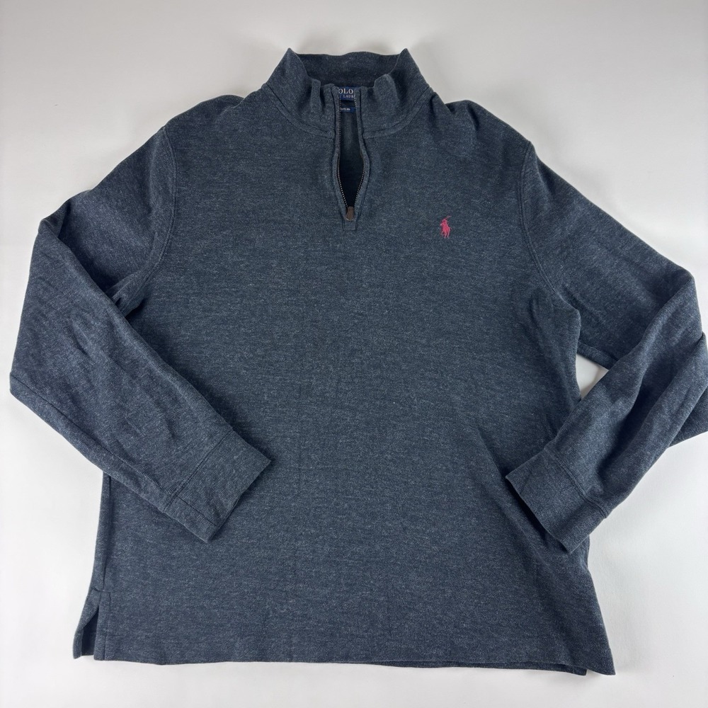 Polo Ralph Lauren Estate Rib Sweater Mens Large Navy Blue Tight Knit Quarter Zip